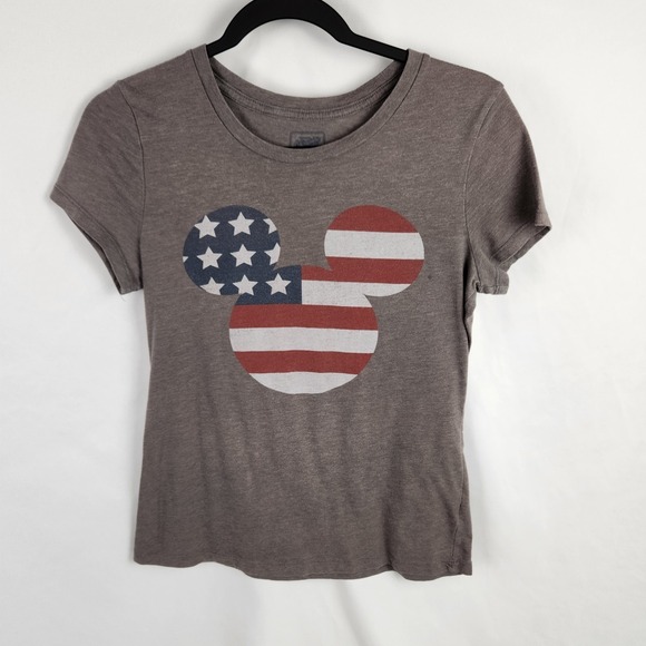 Other - Disney Juniors T Shirt M American Flag Mickey Mouse Short Sleeve Gray